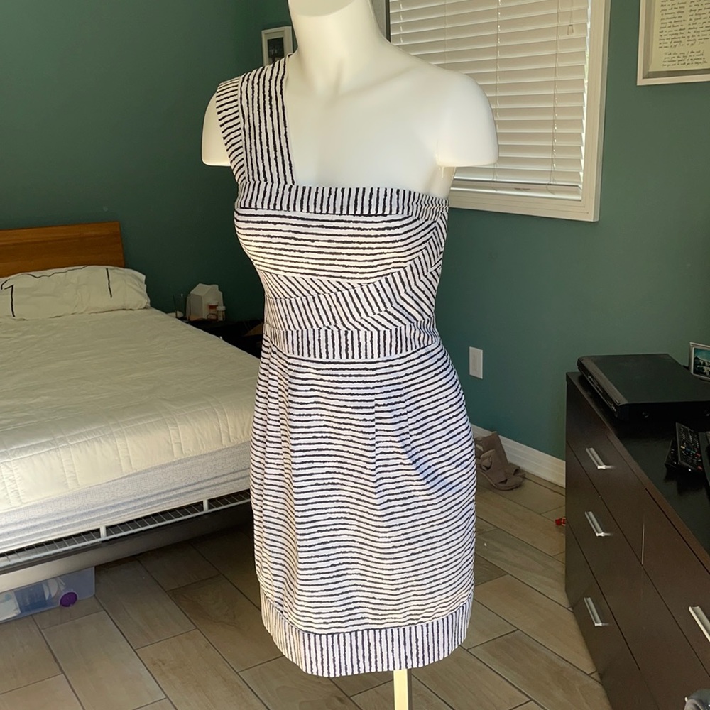 BCBG Max Azria Navy and White Striped Dress, Size P
